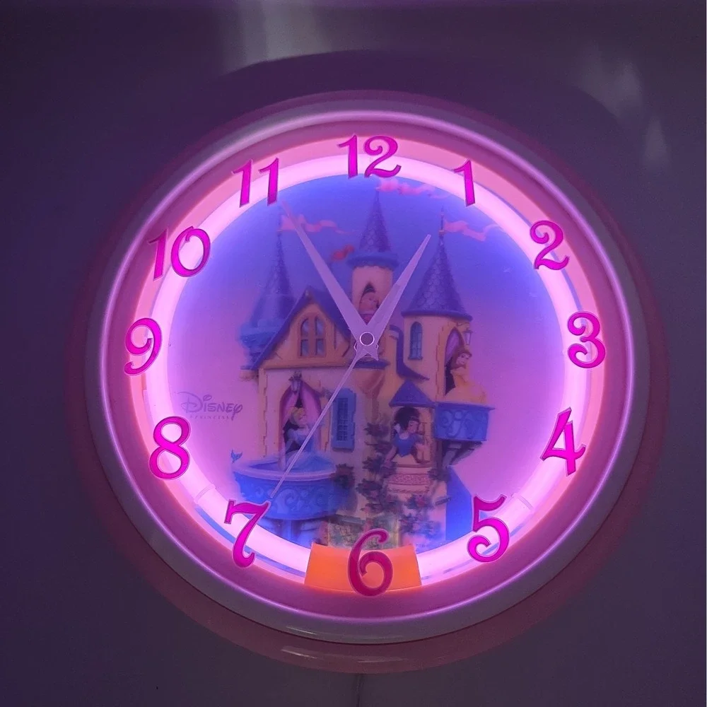 Disney Princesses Neon Pink Wall Clock Rare Quartz Clock